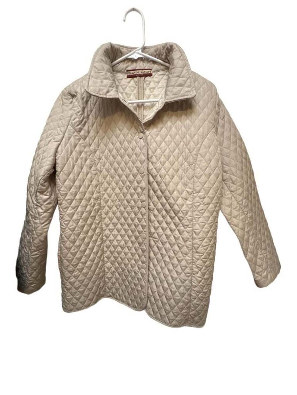 Tudor Court Quilted Jacket Beige Button Up Coat Size XL